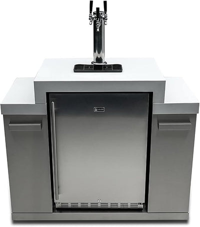 Mont Alpi MA-KEG Stainless Steel Outdoor Rated 3 Beer Tap Kegerator Keg Center Refrigerator Module w/Digital Display + White Granite Countertop - Holds 3 Pony Kegs - Fits Island Grills