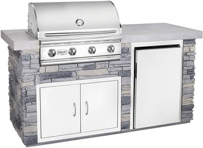 Bull Outdoor Kitchen Island, Ready to Install with 60,000 BTUs 4 Burner Outdoor Kitchen Grill & Refrigerator 304 Stainless Steel in Gray, Natural Gas