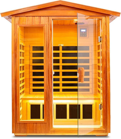 TO'GO 902VT Outdoor Sauna 2 Person, Far Infrared Sauna, Outdoor Saunas for Home, 1750 Watt Low EMF Heating Panel, Bluetooth, LCD, LED, Chromotherapy - Mahogany