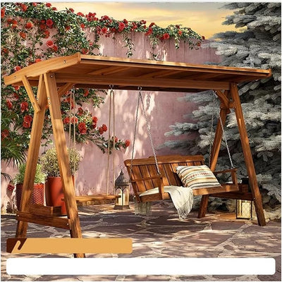 Outdoor Porch Swing Chair Outdoor lti Person Swing, Outdoor Floor to Ceiling Adult, 3 Person Swing Courtyard Wooden Hanging Chair Porch Swing