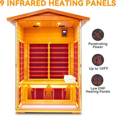 TO'GO 902VT Outdoor Sauna 2 Person, Far Infrared Sauna, Outdoor Saunas for Home, 1750 Watt Low EMF Heating Panel, Bluetooth, LCD, LED, Chromotherapy - Mahogany