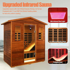 3 Person Sauna Outdoor Sauna Far Infrared Saunas Low EMF Infrared Sauna for Home 1950W Indoor Sauna Mahogany Wooden Sauna Spa with Beauty Red Light, Foldable Seat, Headrest, Bluetooth