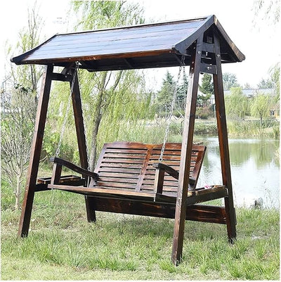 Patio Swing Porch Hang Club Bench Chair, Outdoor Patio Swing Chair Wooden Backyard Furniture Lazy Daze Hammocks Swing Bench Perfect Set