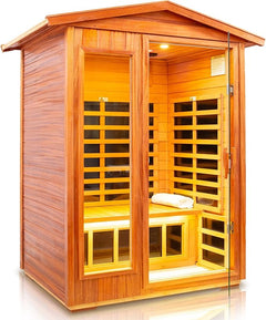 TO'GO 902VT Outdoor Sauna 2 Person, Far Infrared Sauna, Outdoor Saunas for Home, 1750 Watt Low EMF Heating Panel, Bluetooth, LCD, LED, Chromotherapy - Mahogany